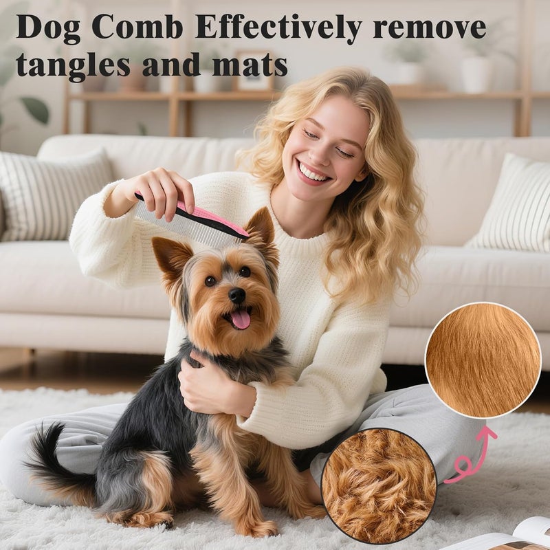 HSC 2PCS Self Cleaning Slicker Brush & Dog Comb - Skin Friendly Deshedding Grooming Tool for Dogs, Cats and Small Animals, Professional Deshedding Dematting Tool for Long and Short Haired Pets (Pink) - Image 4